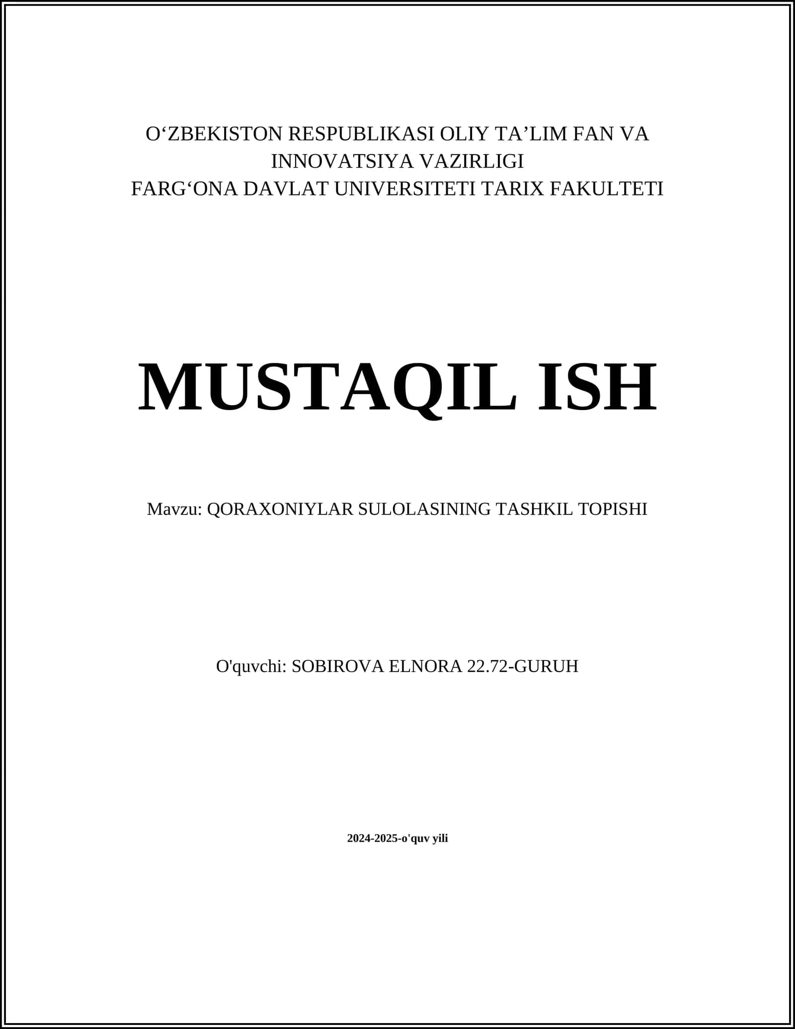 QORAXONIYLAR SULOLASINING TASHKIL TOPISHI