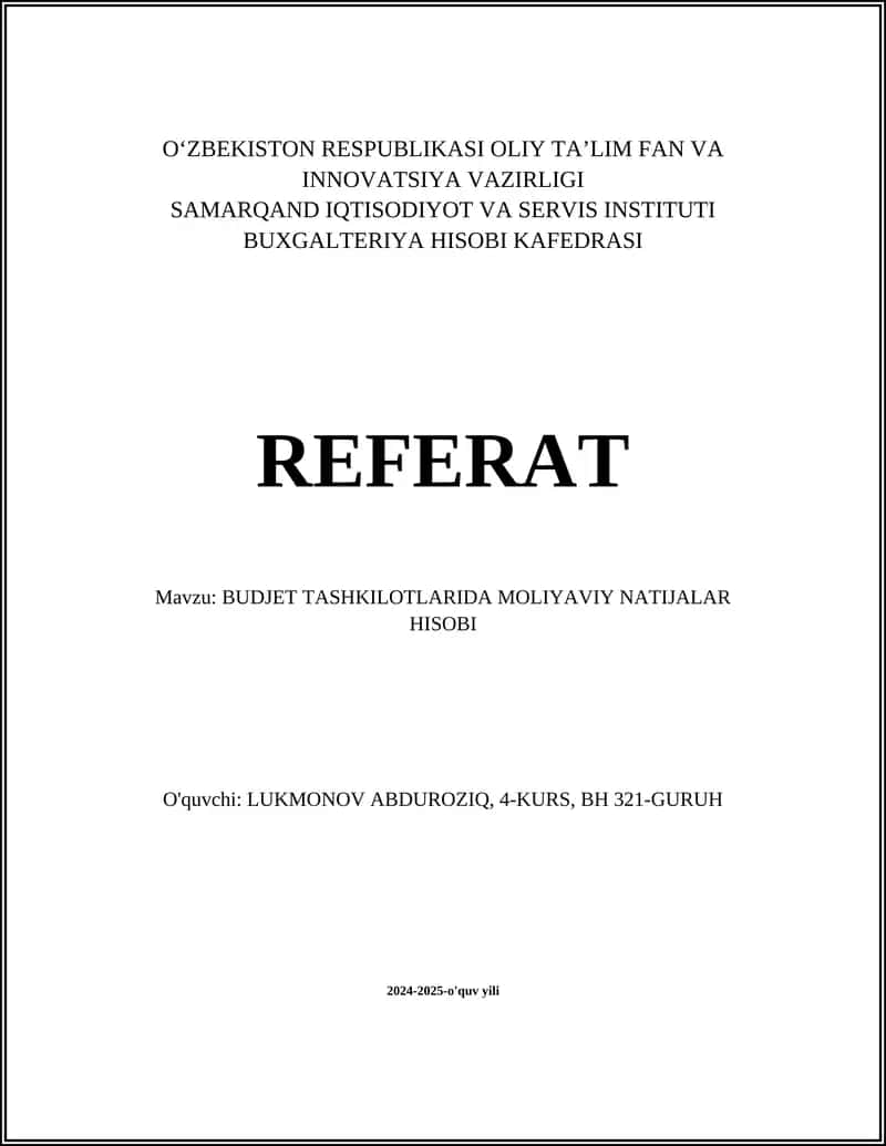 BUDJET TASHKILOTLARIDA MOLIYAVIY NATIJALAR HISOBI