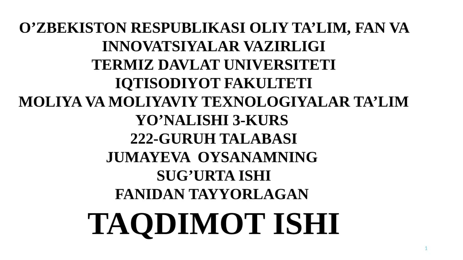 SUG’URTA ISHI TAQDIMOT ISHI