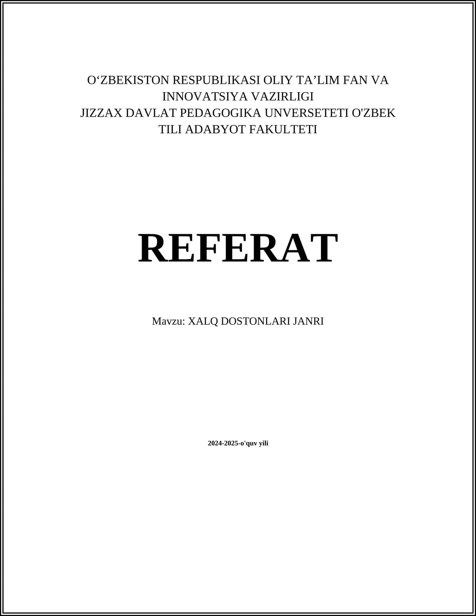 XALQ DOSTONLARI JANRI