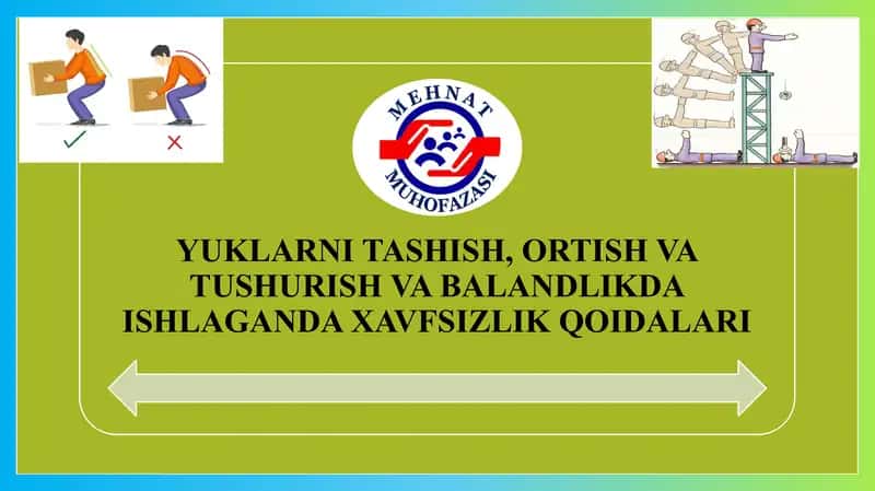 YUKLARNI TASHISH, ORTISH VA TUSHURISH VA BALANDLIKDA ISHLAGANDA XAVFSIZLIK QOIDALARI.pptx