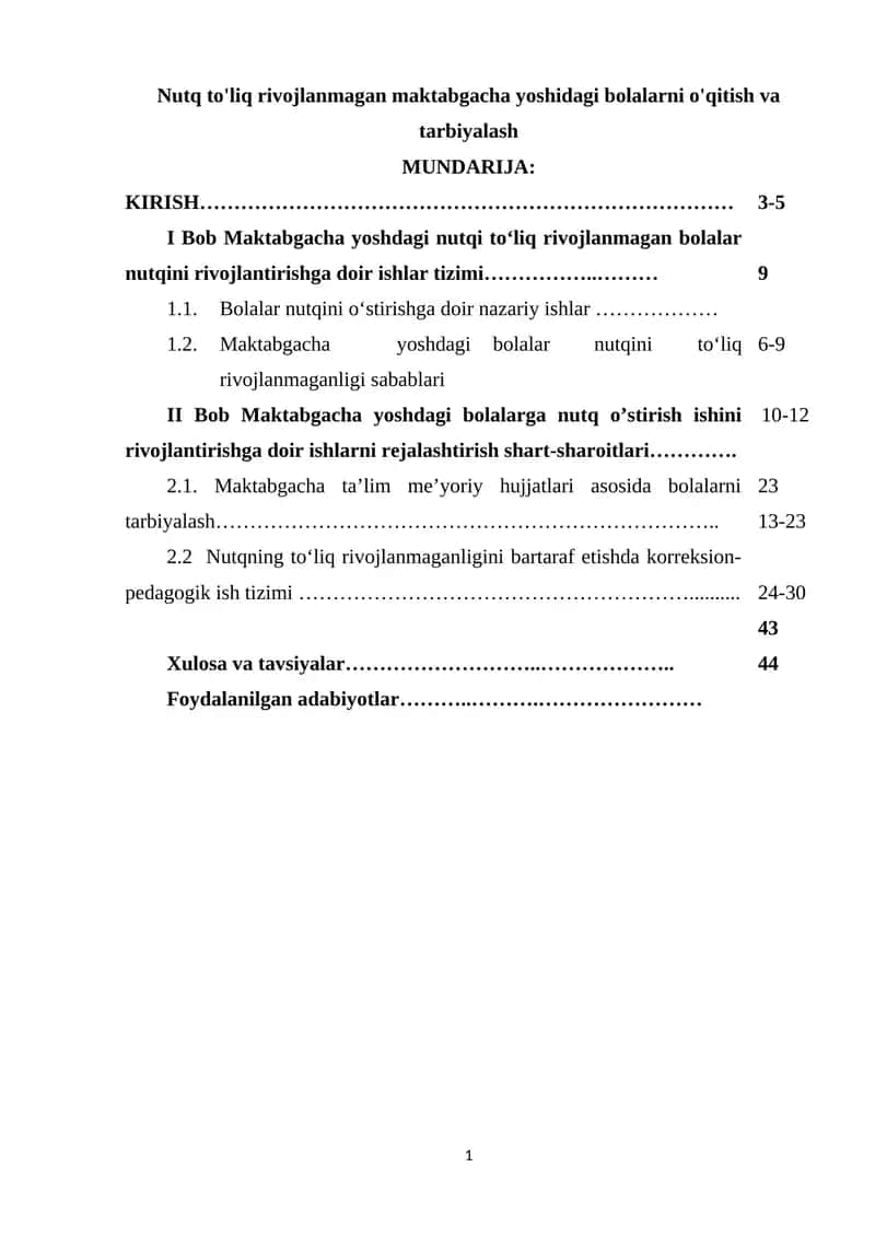Nutq to'liq rivojlanmagan maktabgacha yoshidagi bolalarni o'qitish va tarbiyalash