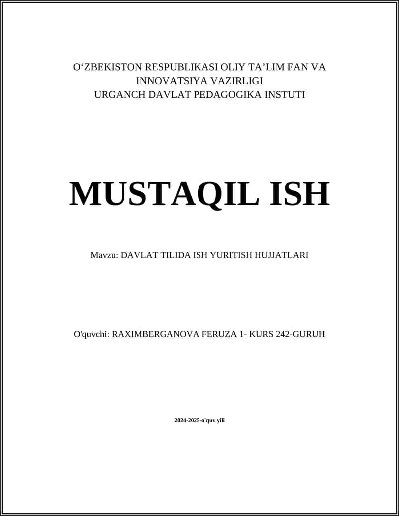 DAVLAT TILIDA ISH YURITISH HUJJATLARI