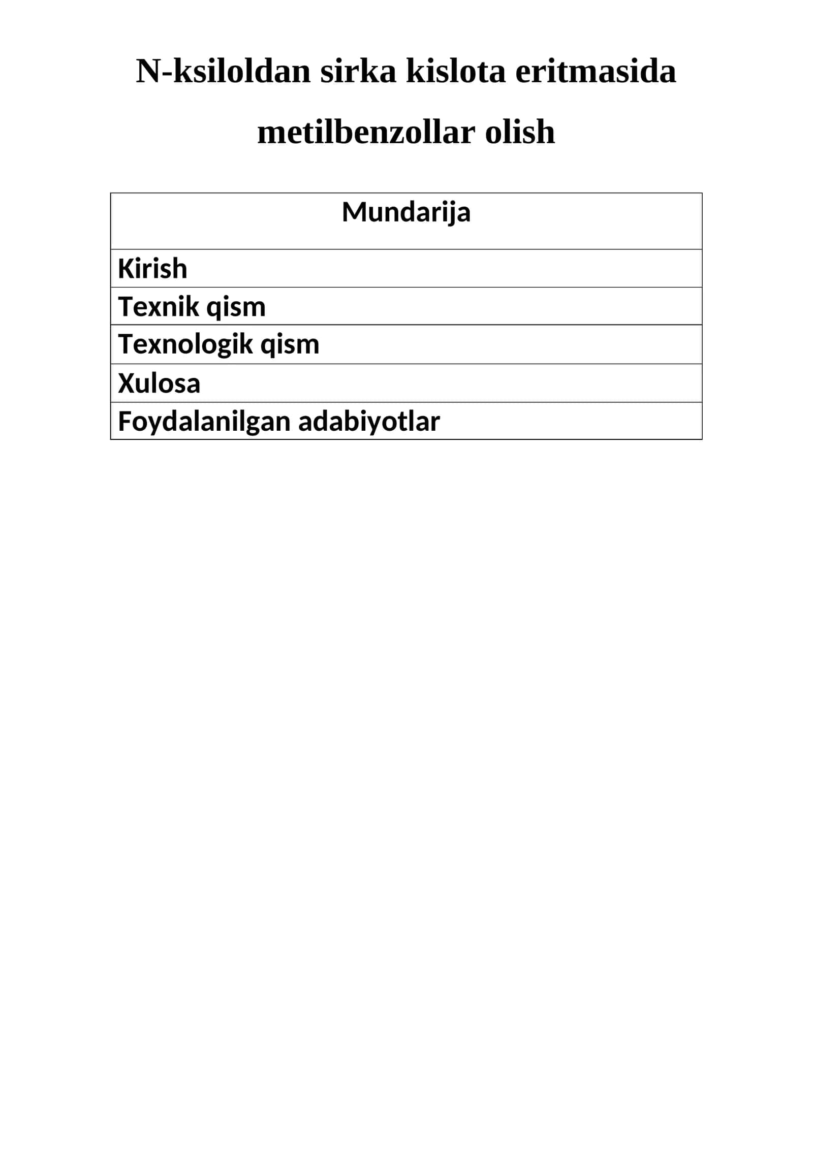 N-ksiloldan sirka kislota eritmasida metilbenzollar olish