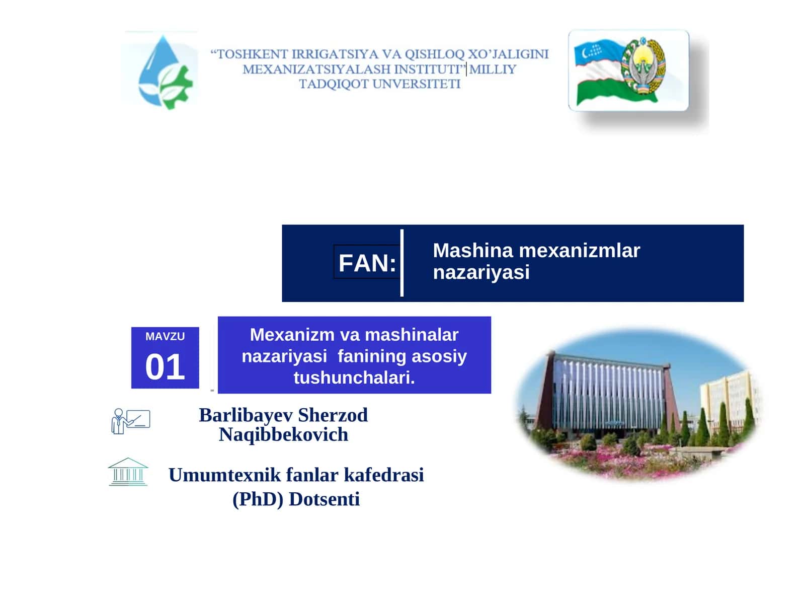 Barlibayev Sherzod Naqibbekovich - Mashina Mexanizmlar Nazariyasi