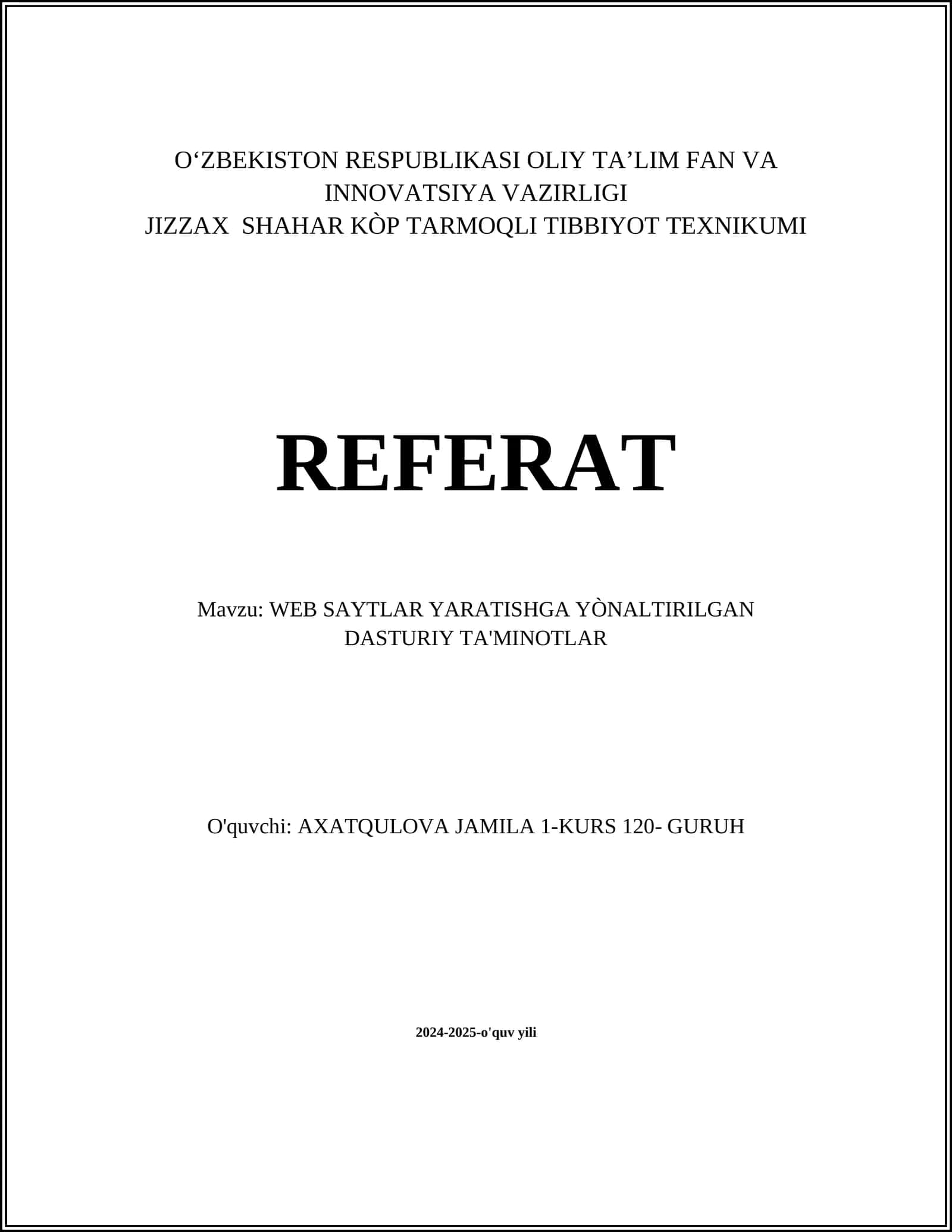 WEB SAYTLAR YARATISHGA YÒNALTIRILGAN DASTURIY TA'MINOTLAR