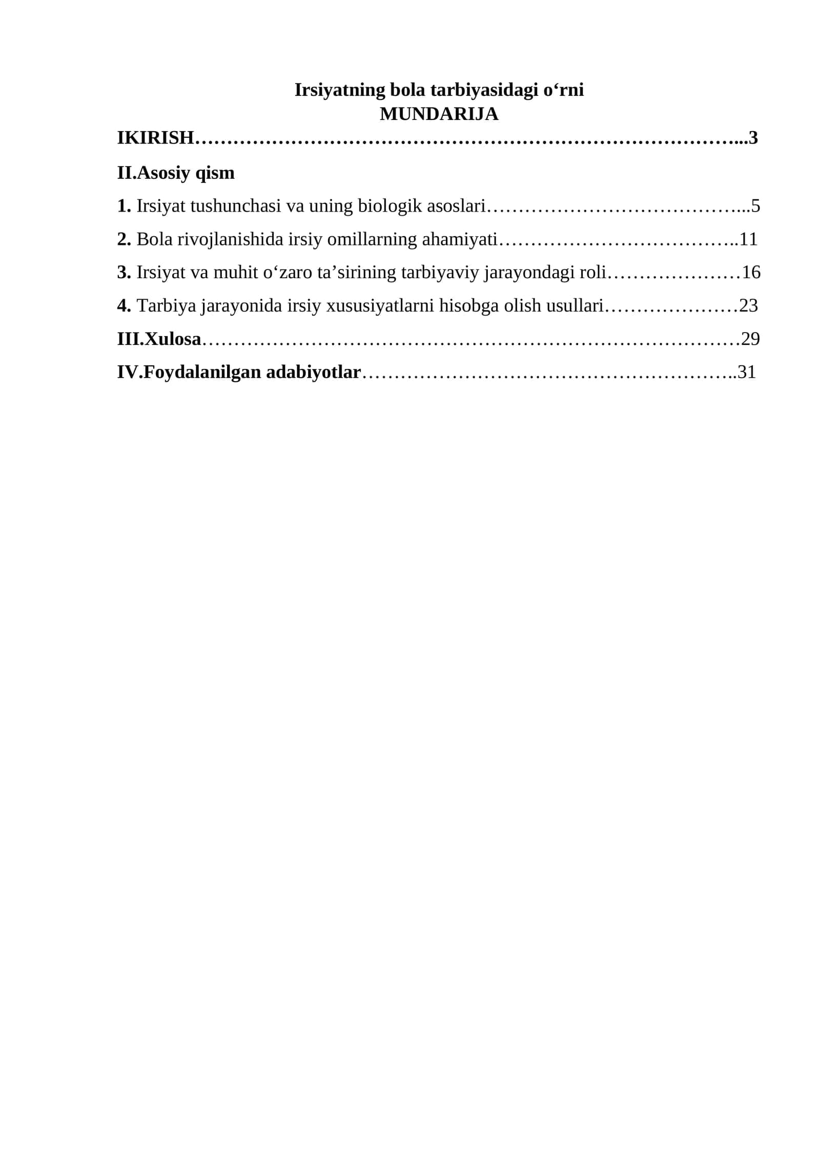 Irsiyatning bola tarbiyasidagi oʻrni