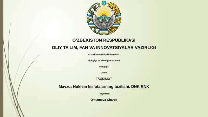 Nuklein kislotalarning tuzilishi. DNK RNK