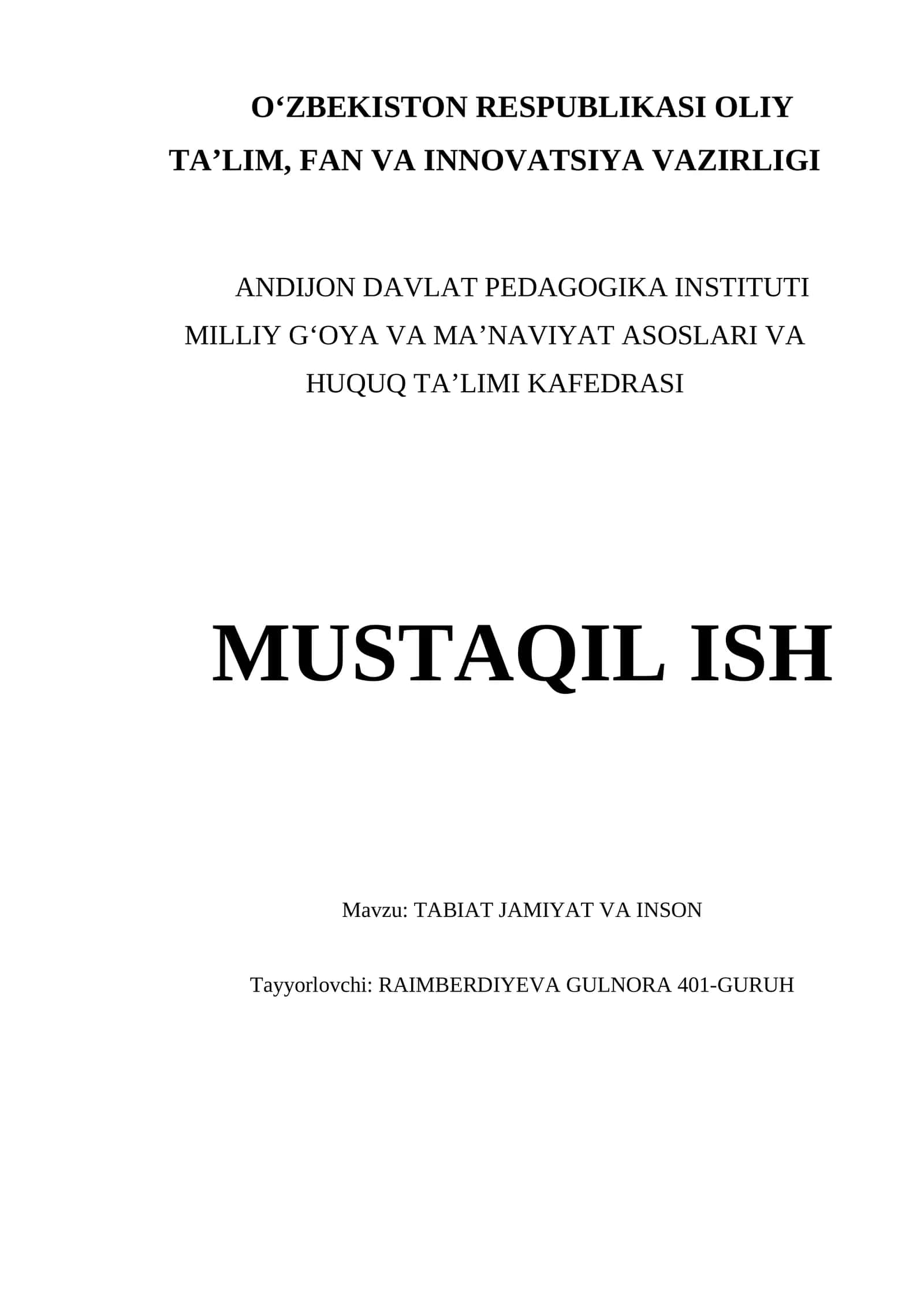 TABIAT JAMIYAT VA INSON