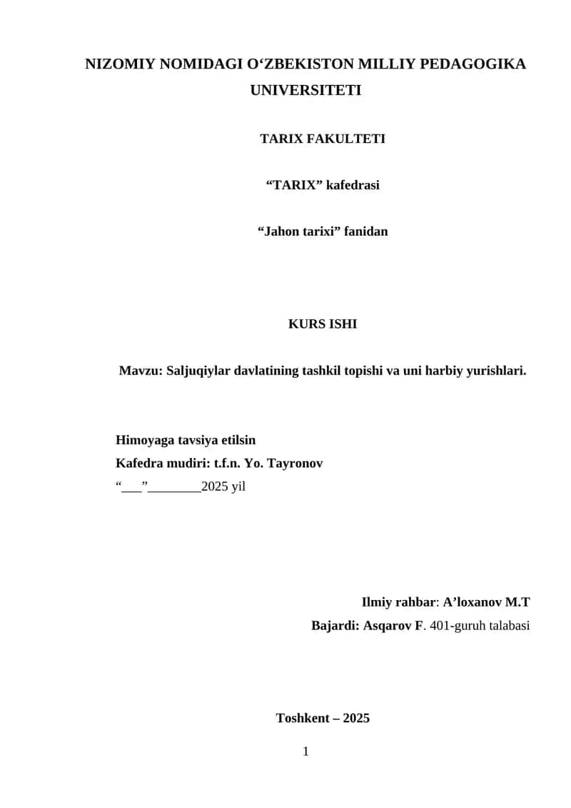 Saljuqiylar davlatining tashkil topishi va uni harbiy yurishlari