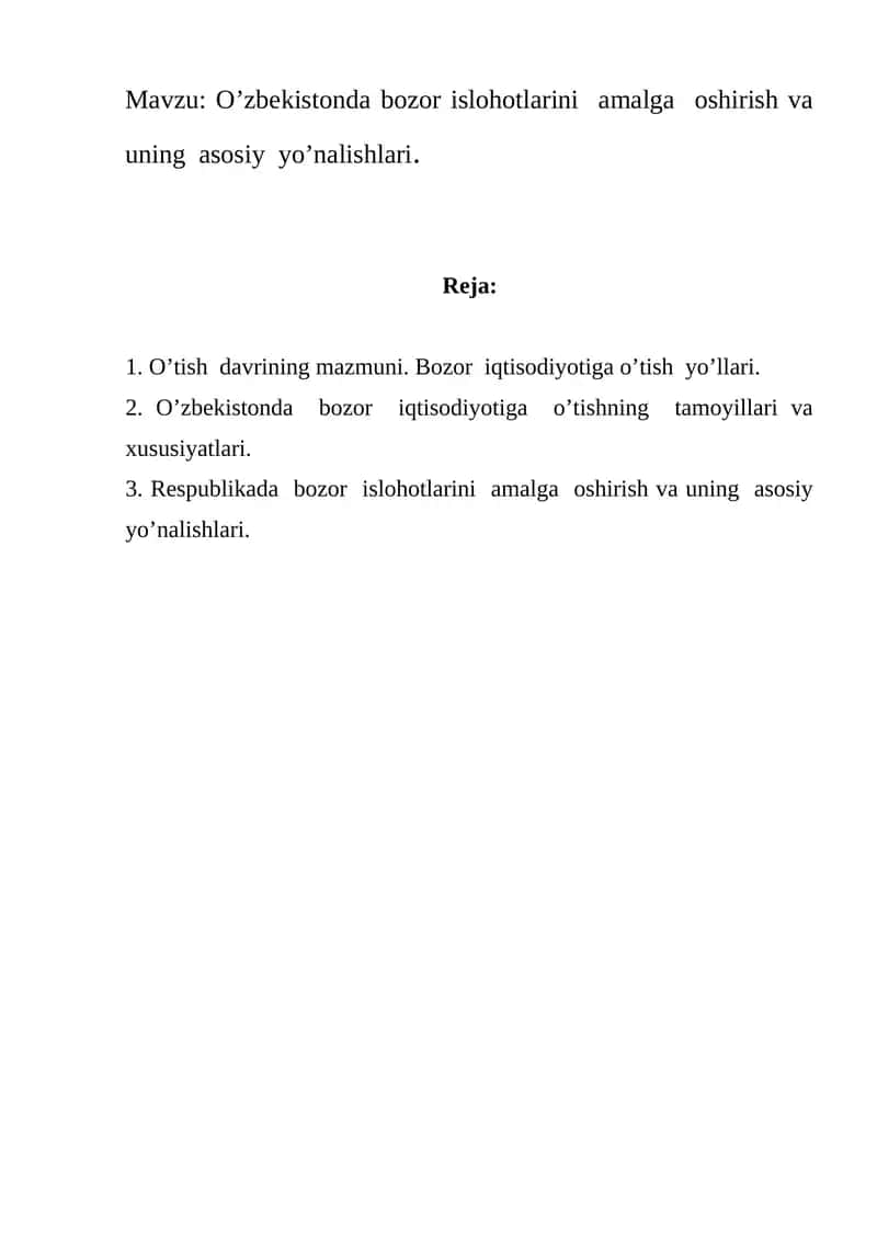 Bozor iqtisodiyotiga o’tish
