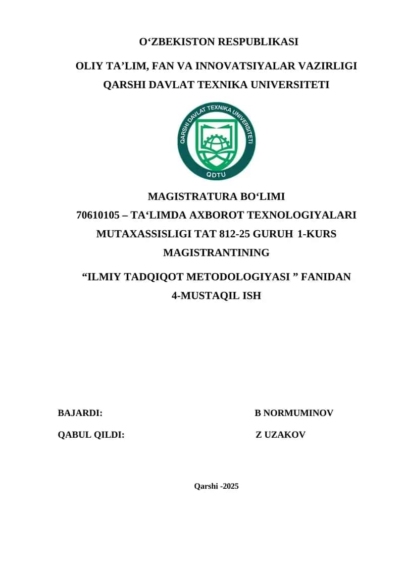 Magistrlik dissertatsiyasining (Ta'limda innovatsion pedagogik texnologiyalarni targ'ib qiluvchi web platforma ishlab chiqish) nazariy qismi bo’yicha tahliliy maqola tayyorlash