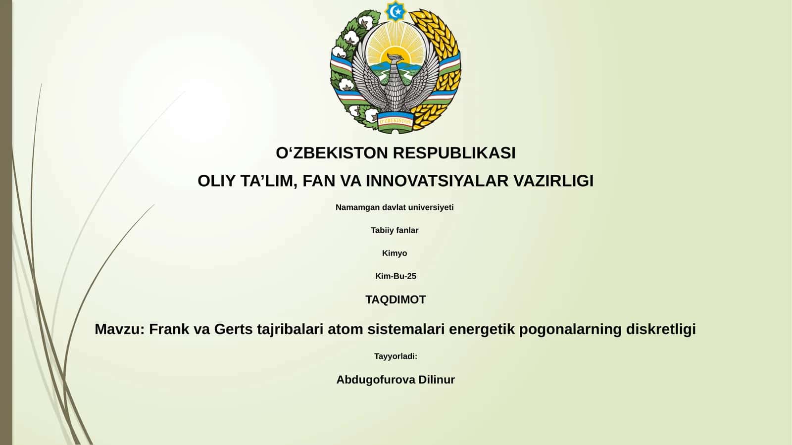 Frank va Gerts tajribalari atom sistemalari energetik pogonalarning diskretligi