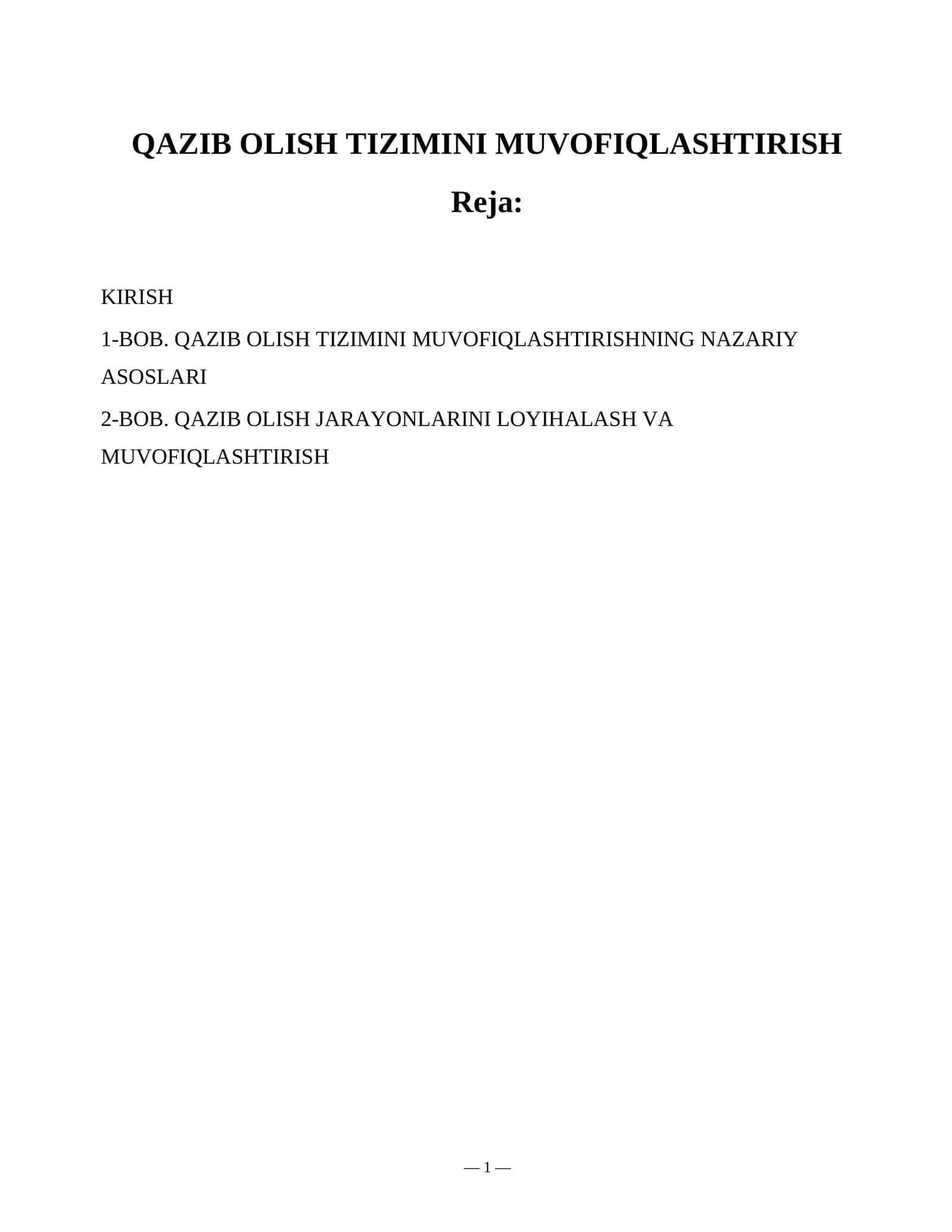 QAZIB OLISH TIZIMINI MUVOFIQLASHTIRISH
