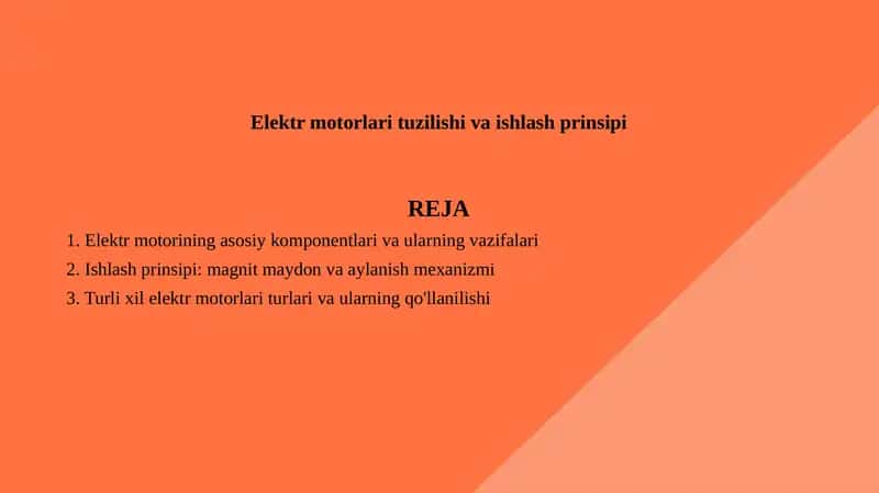 Elektr motorlari tuzilishi va ishlash prinsipi