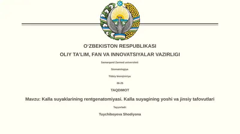 Kalla suyaklarining rentgenatomiyasi. Kalla suyagining yoshi va jinsiy tafovutlari