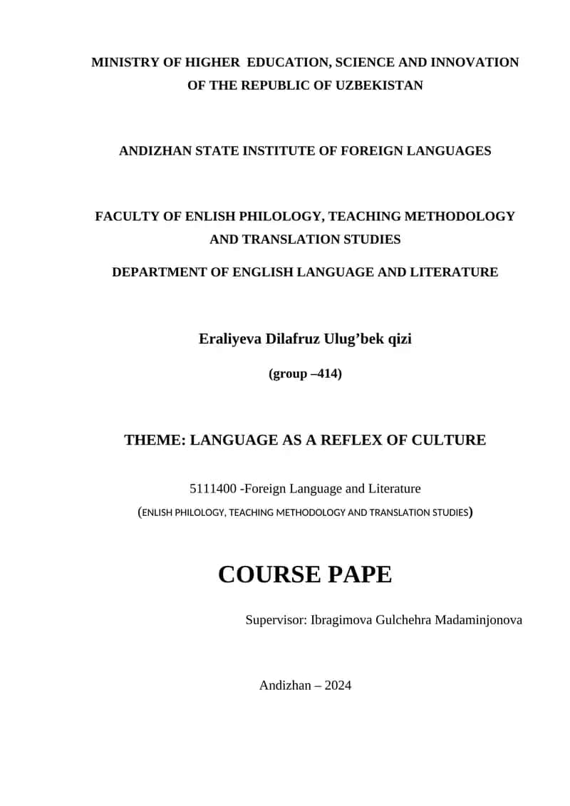 LANGUAGE AS A REFLEX OF CULTURE