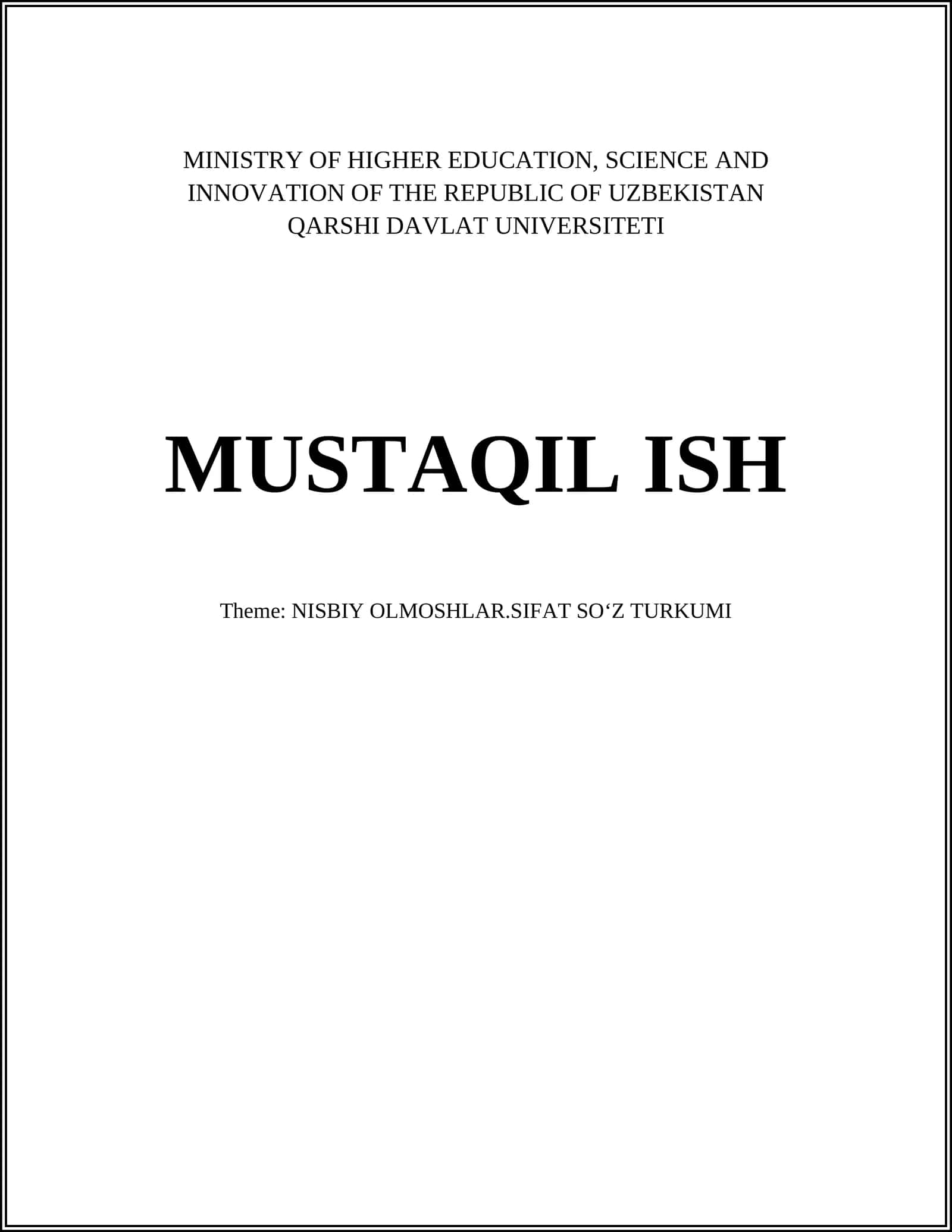 NISBIY OLMOSHLAR.SIFAT SOʻZ TURKUMI