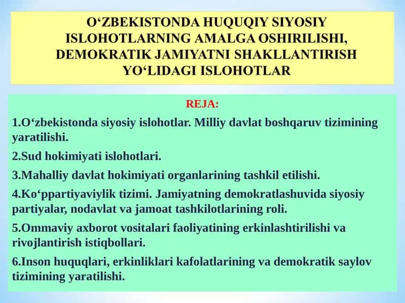 O‘zbekistonda siyosiy islohotlar
