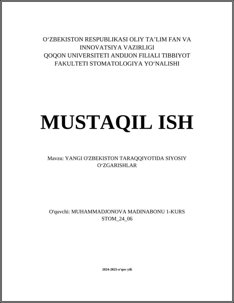 YANGI O'ZBEKISTON TARAQQIYOTIDA SIYOSIY OʻZGARISHLAR
