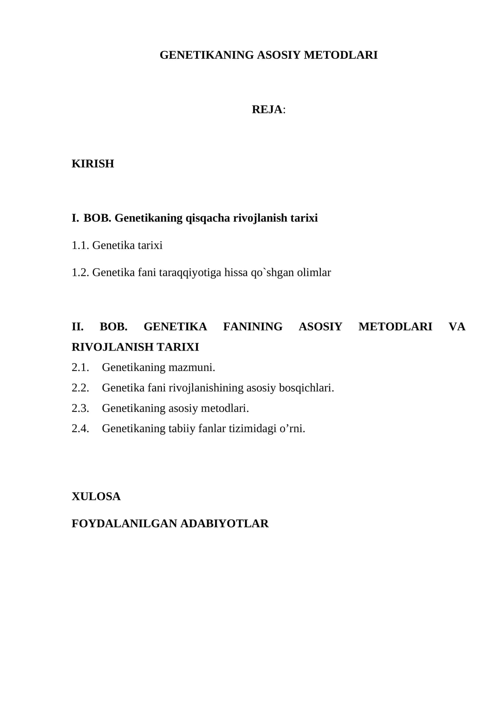 GENETIKANING ASOSIY METODLARI
