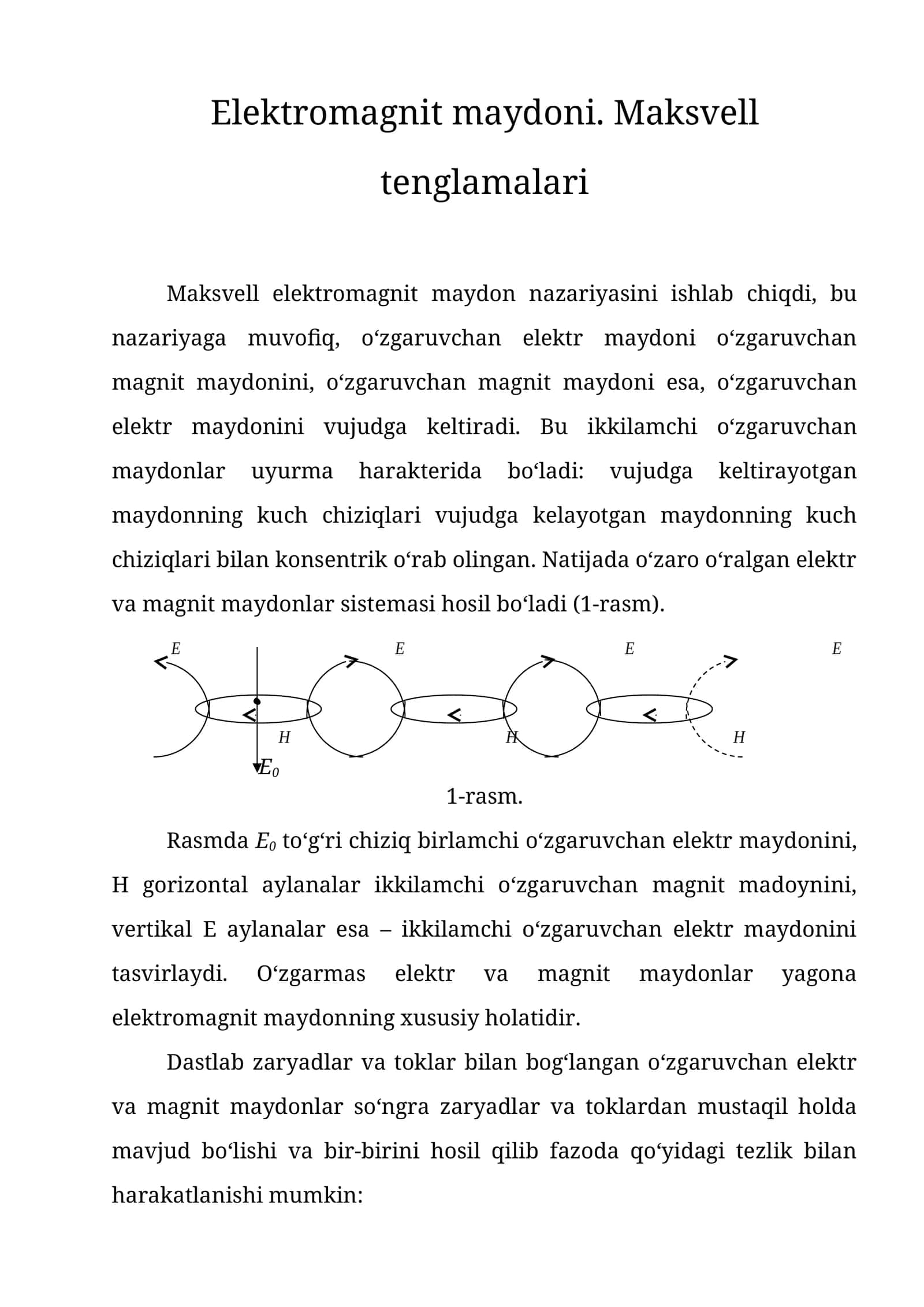 Elektromagnit maydoni. Maksvell tenglamalari