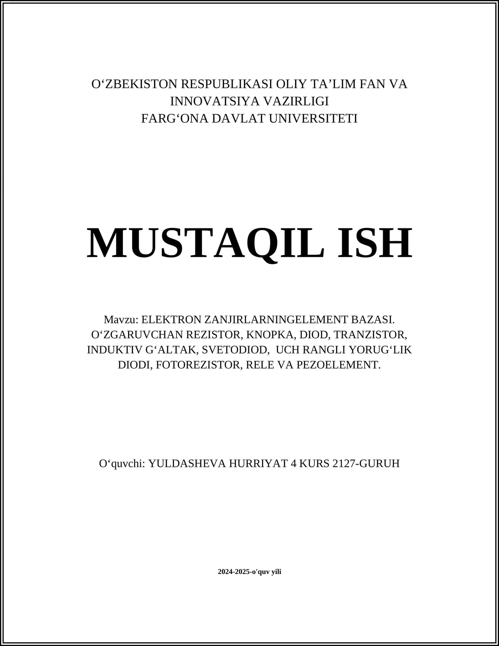 ELEKTRON ZANJIRLARNING ELEMENT BAZASI