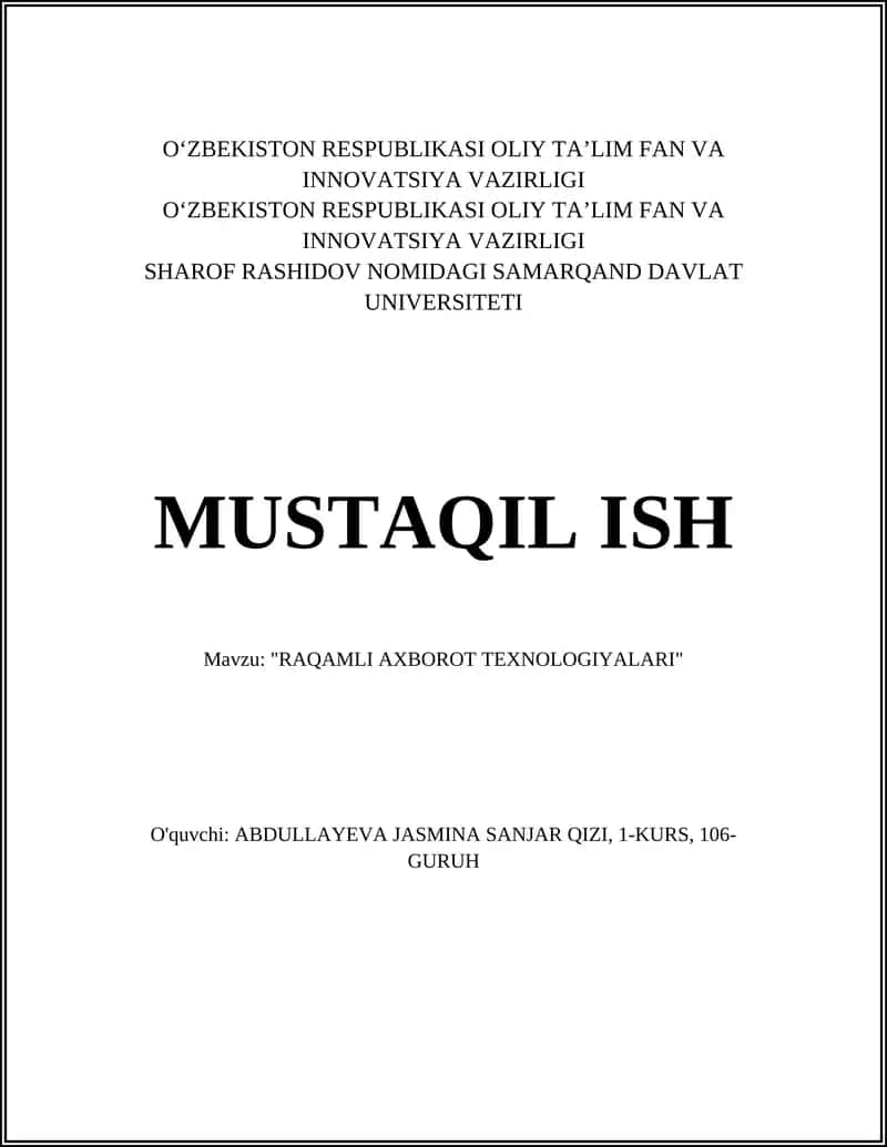 "RAQAMLI AXBOROT TEXNOLOGIYALARI"