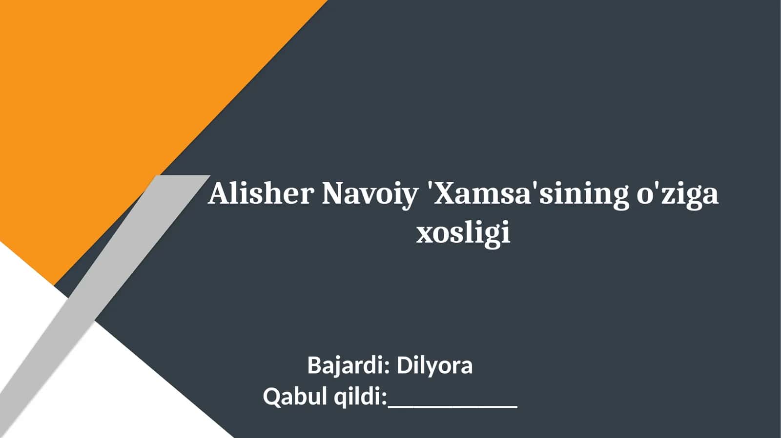 Alisher navoiy xamsasining oziga xosligi