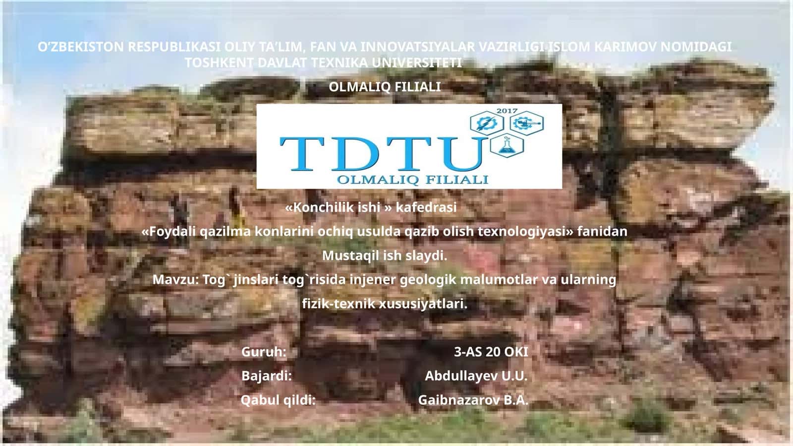 TOG’ JINSLARI TO’G’RISIDA INJENER-GEOLOGIK MA`LUMOTLAR VA ULARNING FIZIK-TEXNIK XUSUSIYATLARI