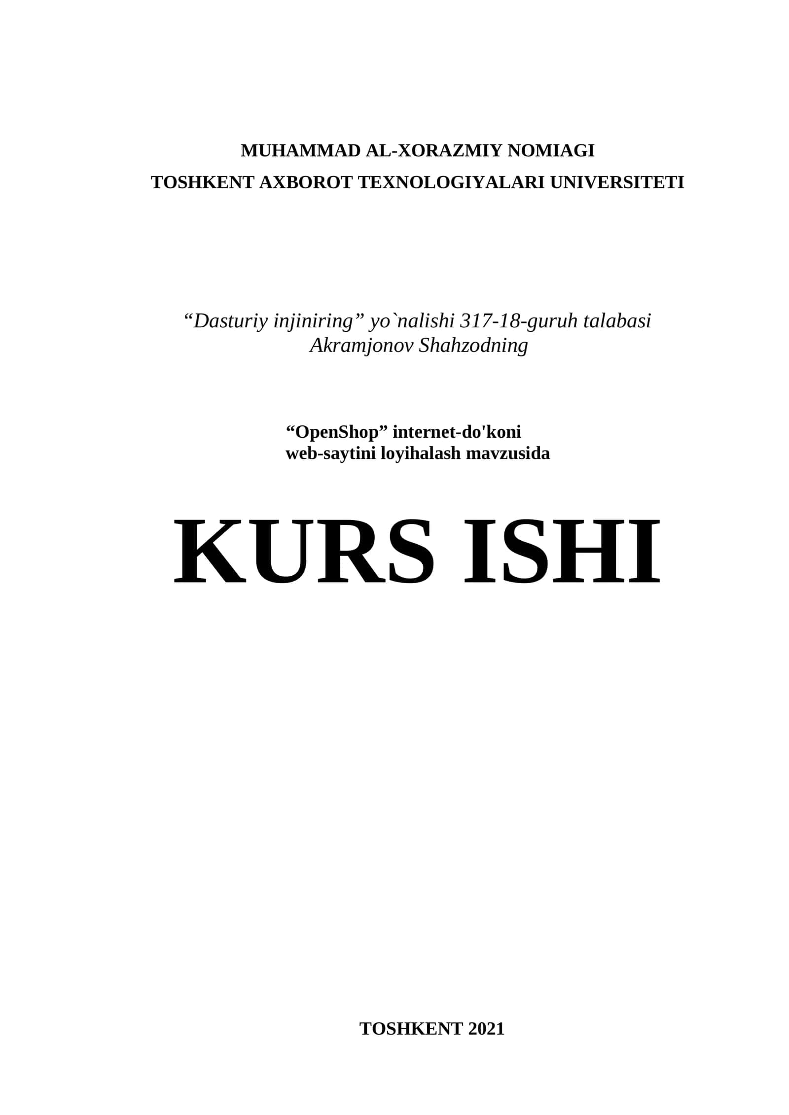 “OpenShop” internet-do'koni web-saytini loyihalash
