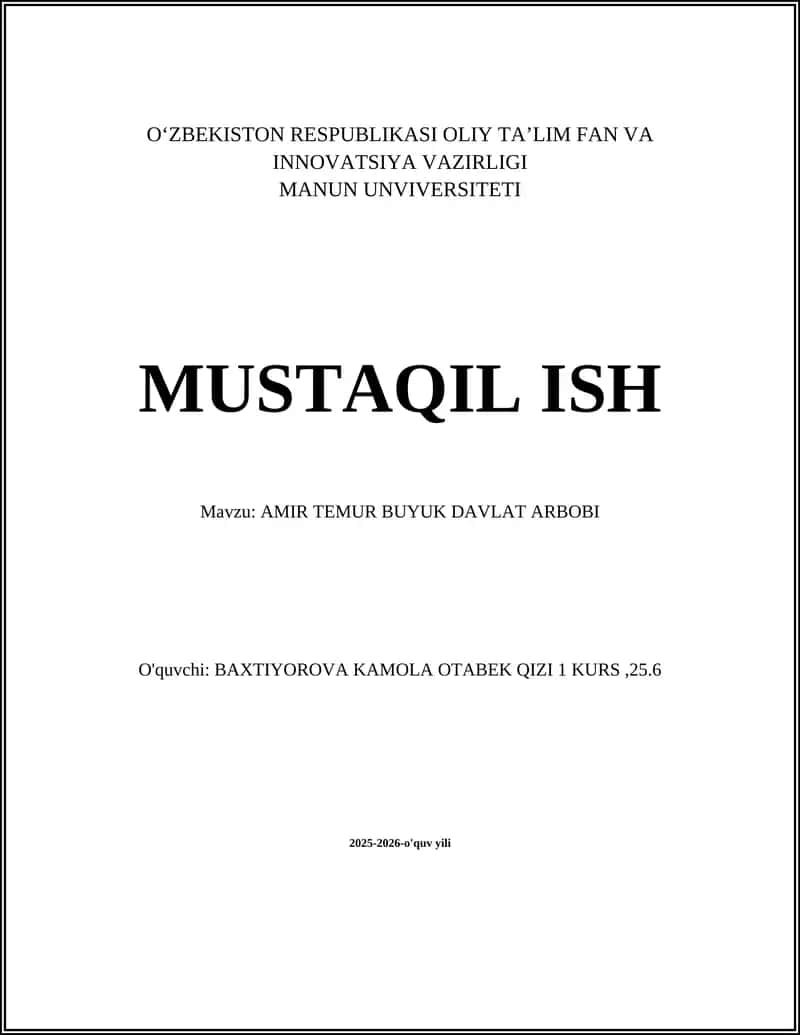 AMIR TEMUR BUYUK DAVLAT ARBOBI