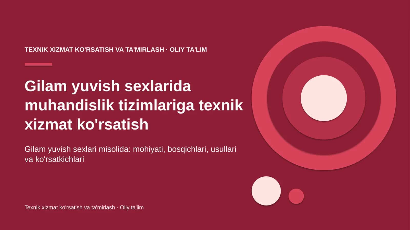 Gilam yuvish sexlarida muhandislik tizimlariga texnik xizmat ko'rsatish