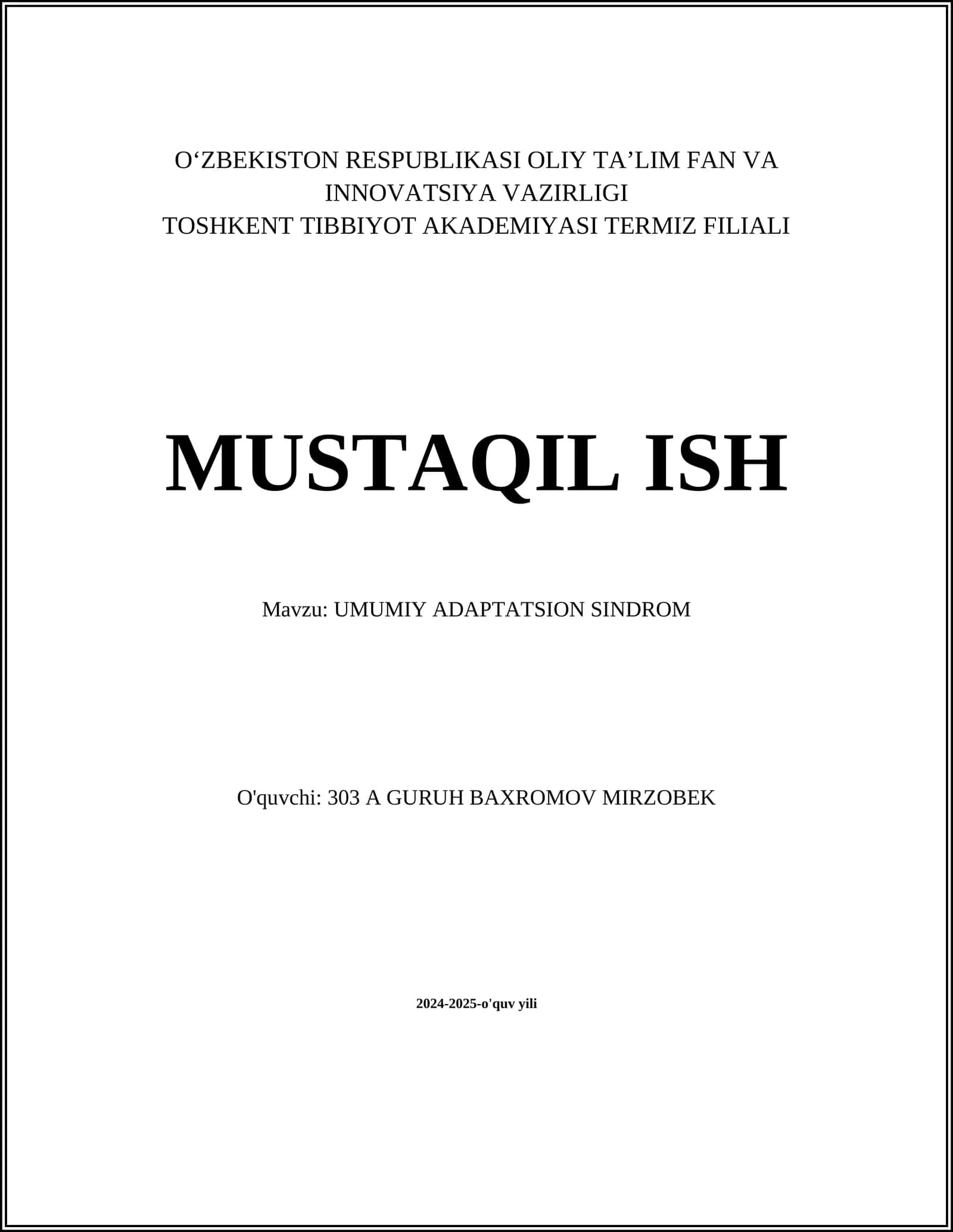 UMUMIY ADAPTATSION SINDROM