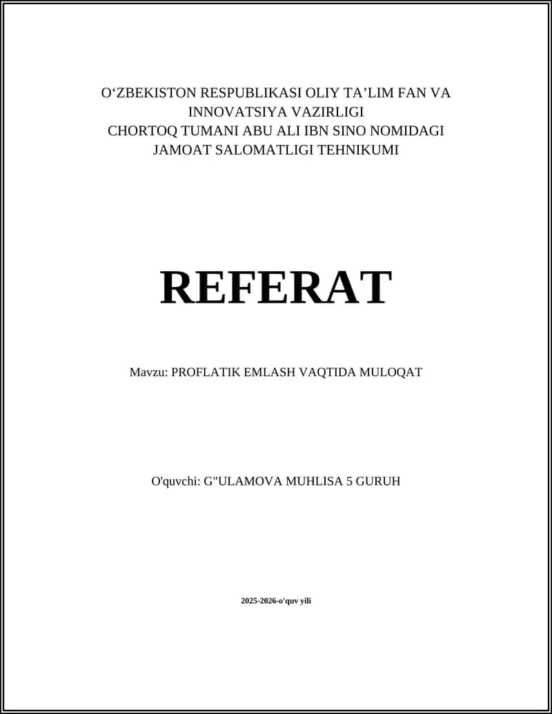 PROFLATIK EMLASH VAQTIDA MULOQAT