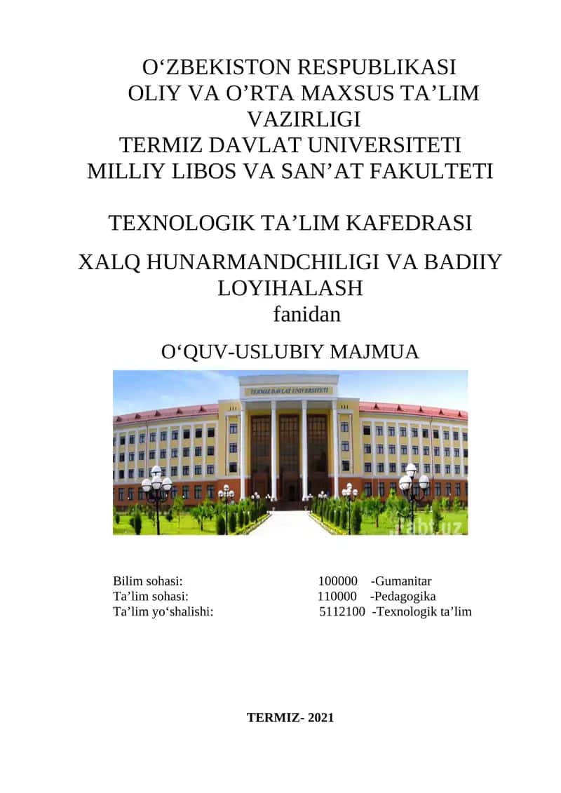 Fanning ishchi o‘quv dasturi Termiz davlat universiteti 2021