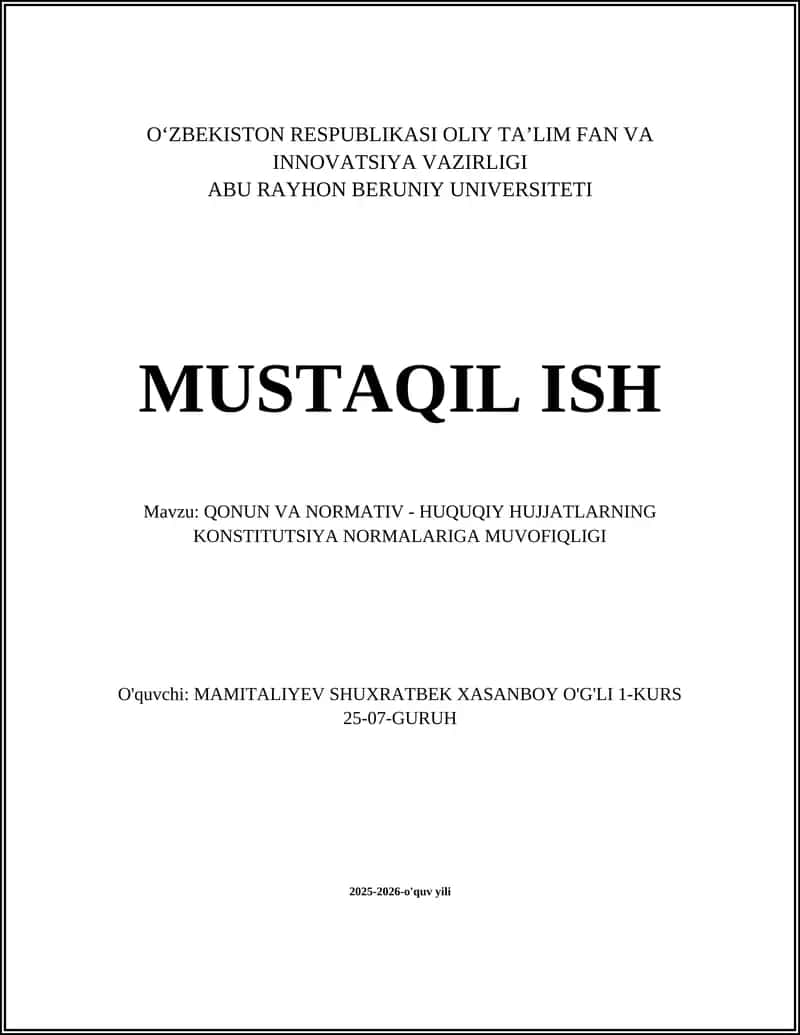 Konstitutsiyaga muvofiqlik tushunchasi va prinsiplari
