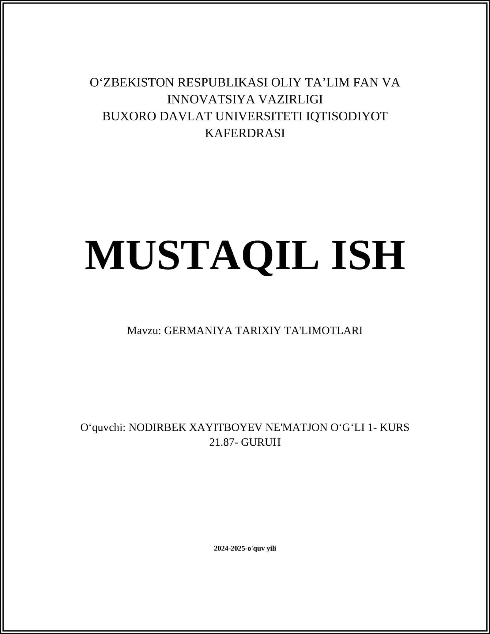 GERMANIYA TARIXIY TA'LIMOTLARI
