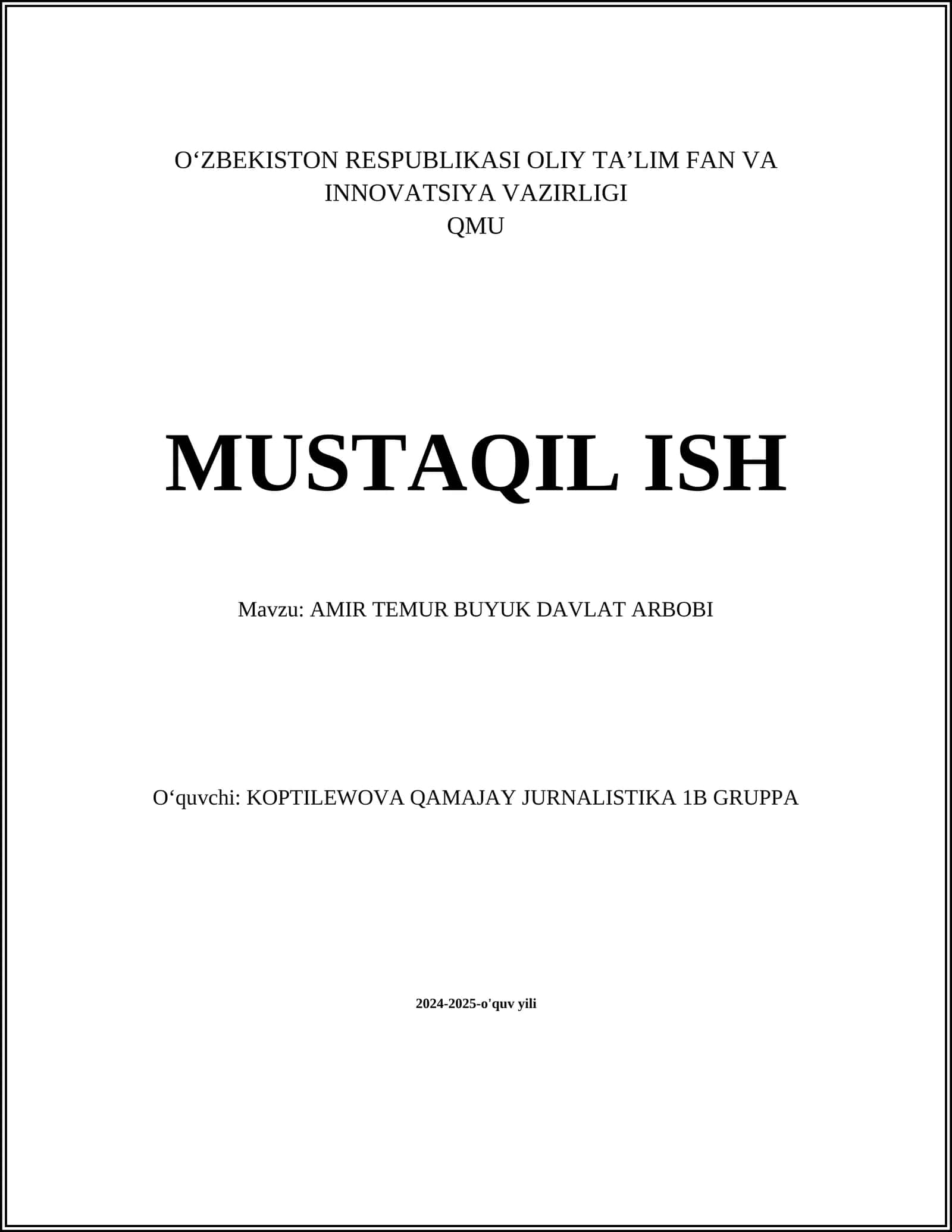 AMIR TEMUR BUYUK DAVLAT ARBOBI