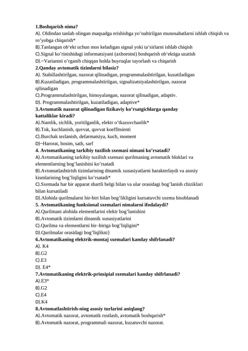 Avtomatik nazorat va boshqarish