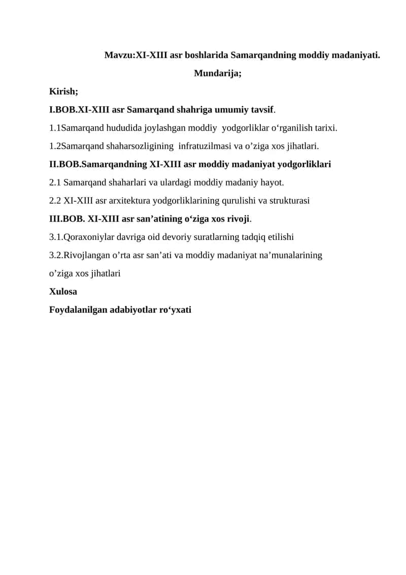XI-XIII asr boshlarida Samarqandning moddiy madaniyati