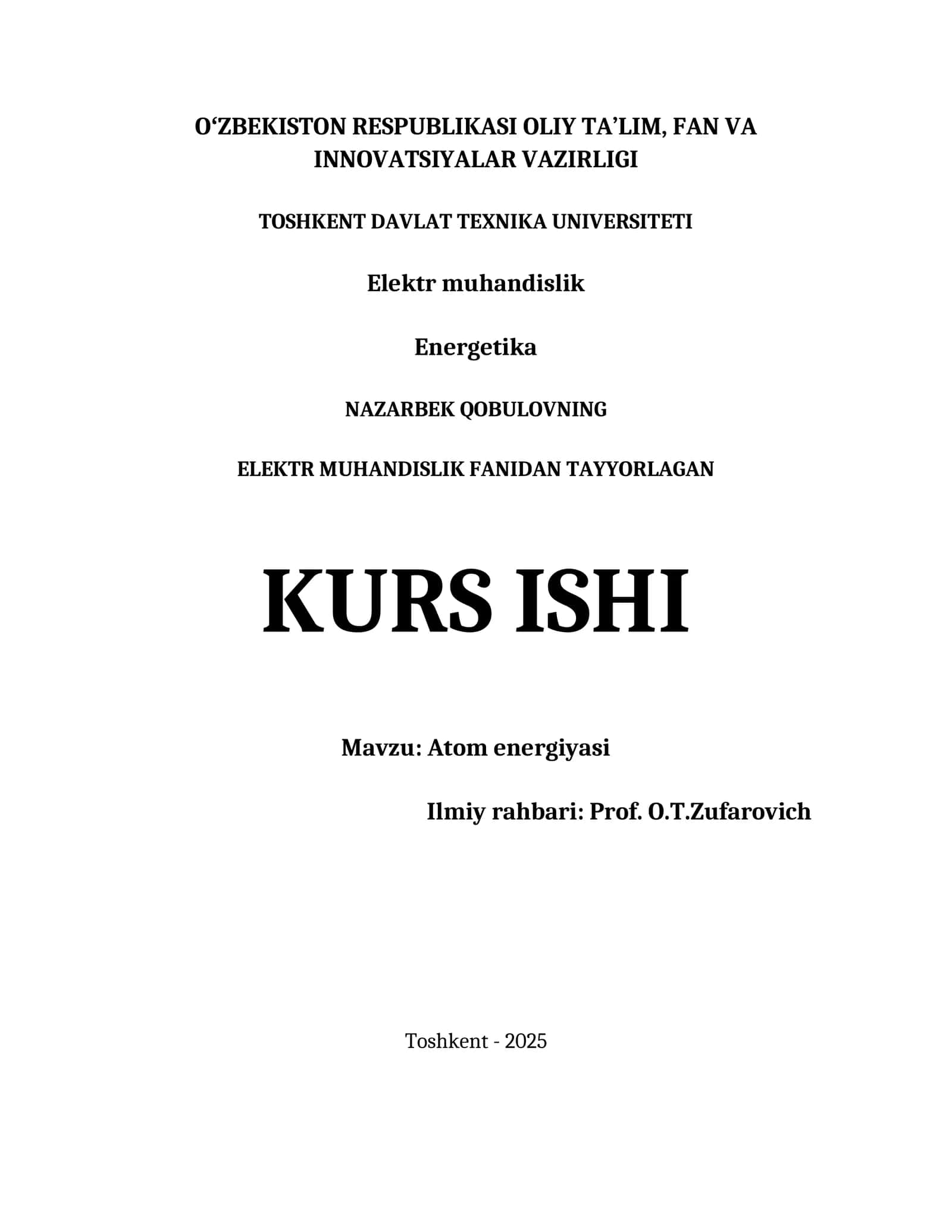 ATOM ENERGIYASI KURS ISHI
