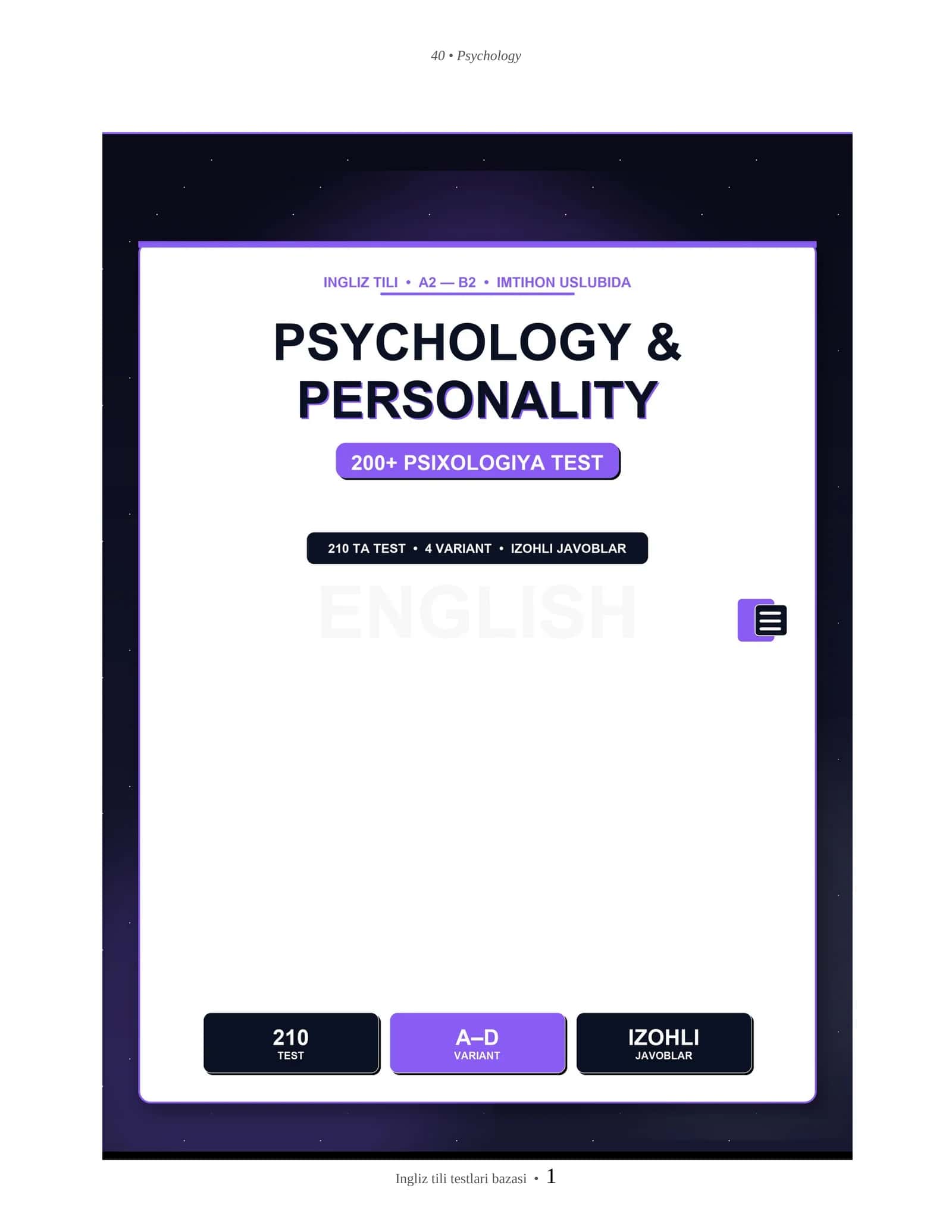 INGLIZ TILI PSYCHOLOGY & PERSONALITY