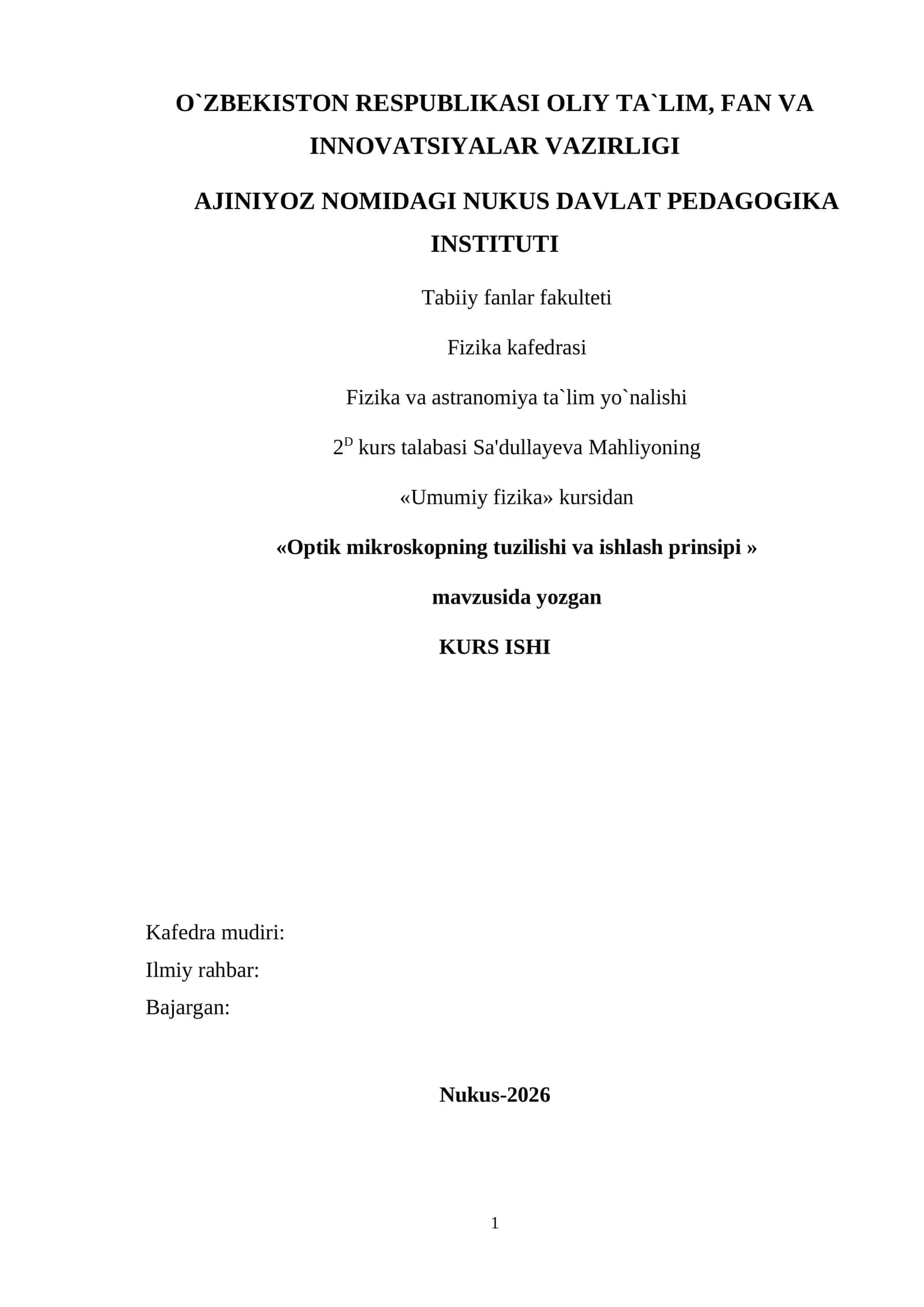 Optik mikroskopning tuzilishi va ishlash prinsipi