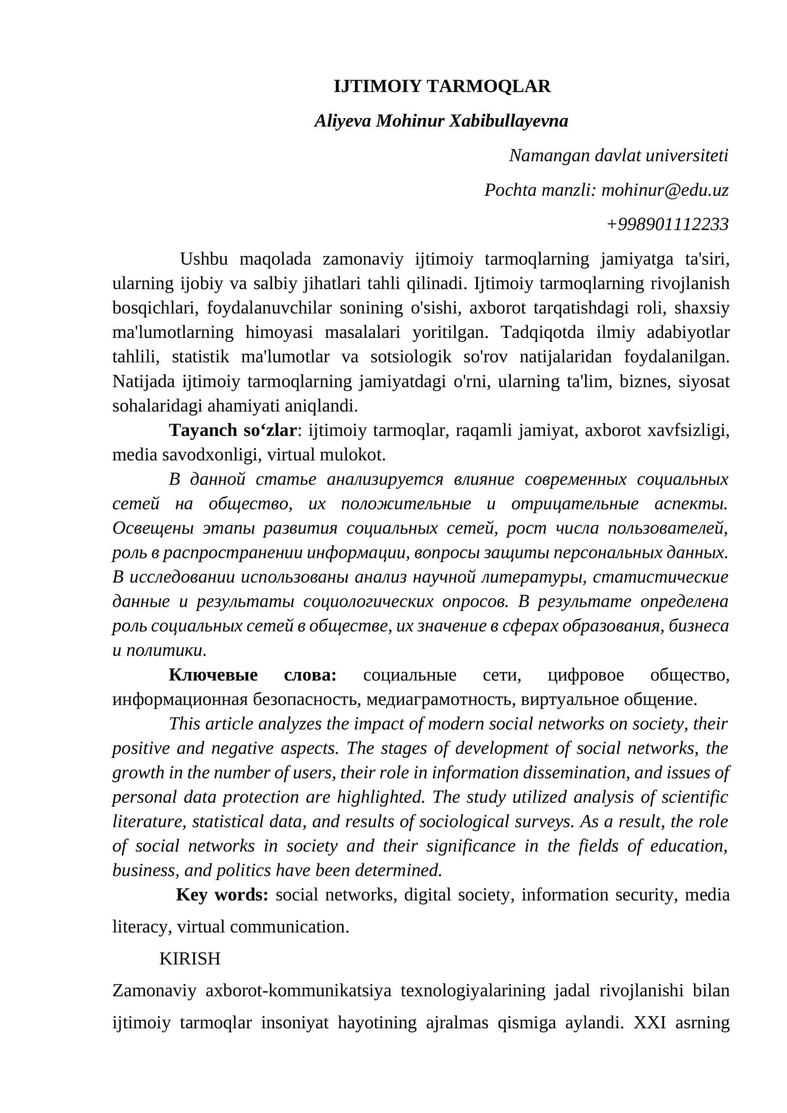 IJTIMOIY TARMOQLAR