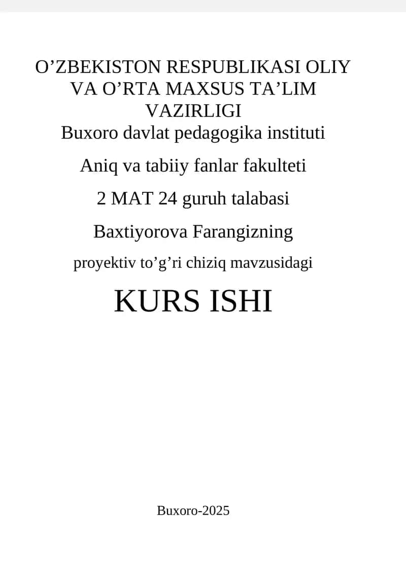 Proyektiv to’g’ri chiziq mavzusidagi KURS ISHI