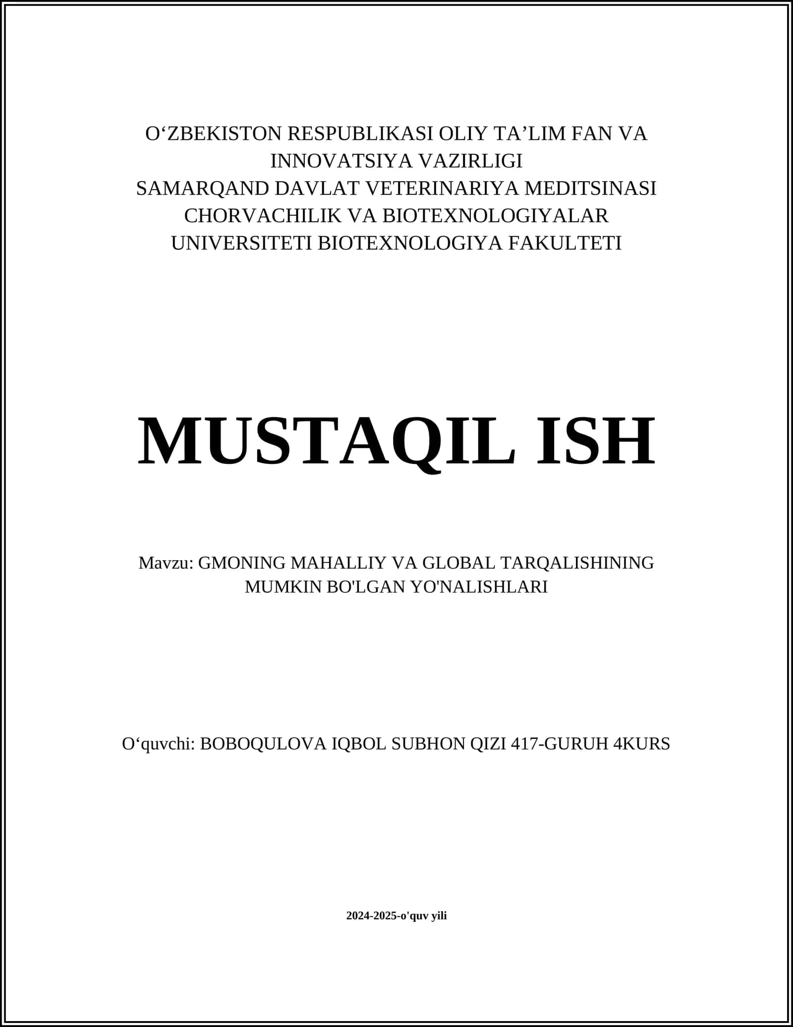GMONING MAHALLIY VA GLOBAL TARQALISHINING MUMKIN BO'LGAN YO'NALISHLARI