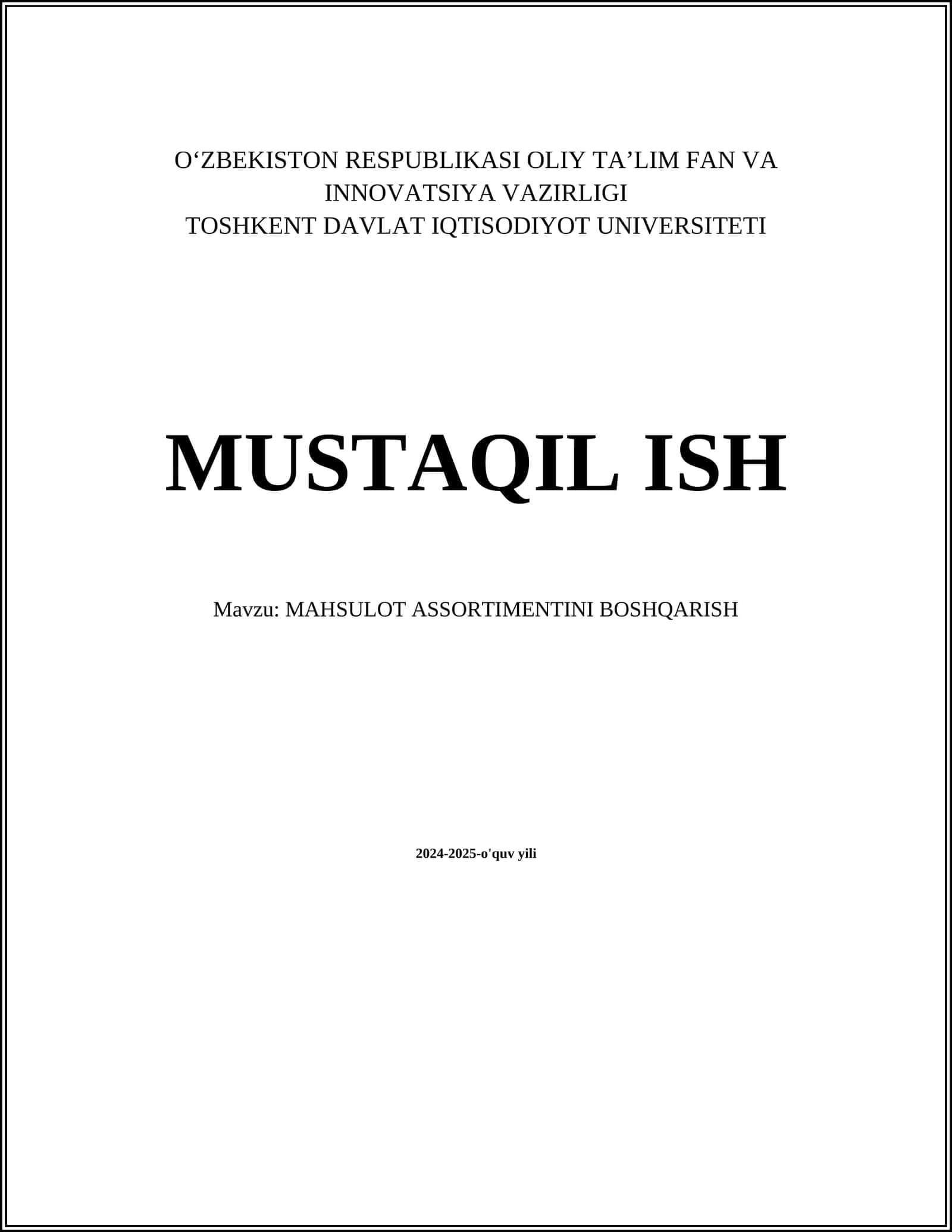 MAHSULOT ASSORTIMENTINI BOSHQARISH