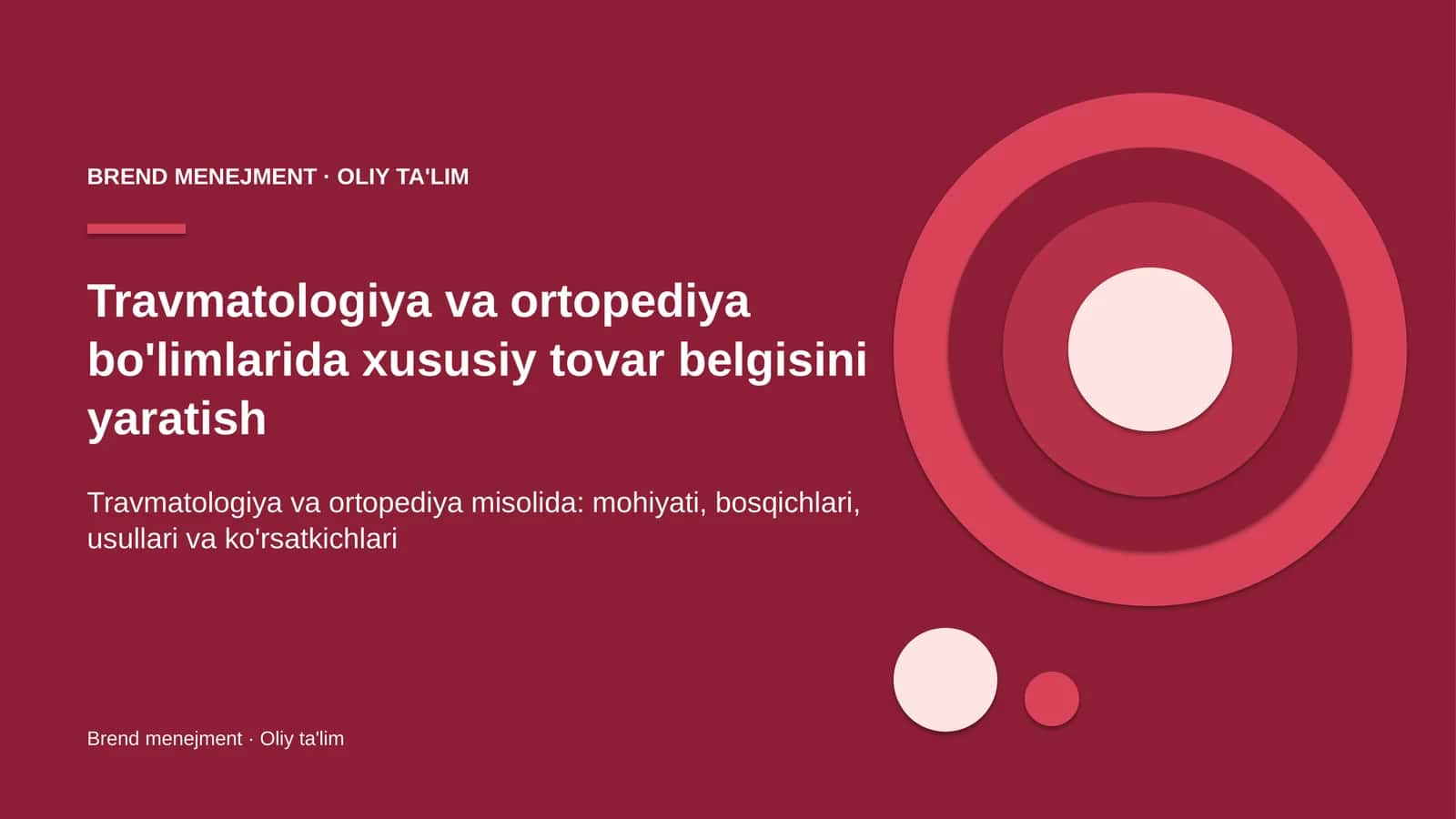 Travmatologiya va ortopediya bo'limlarida xususiy tovar belgisini yaratish