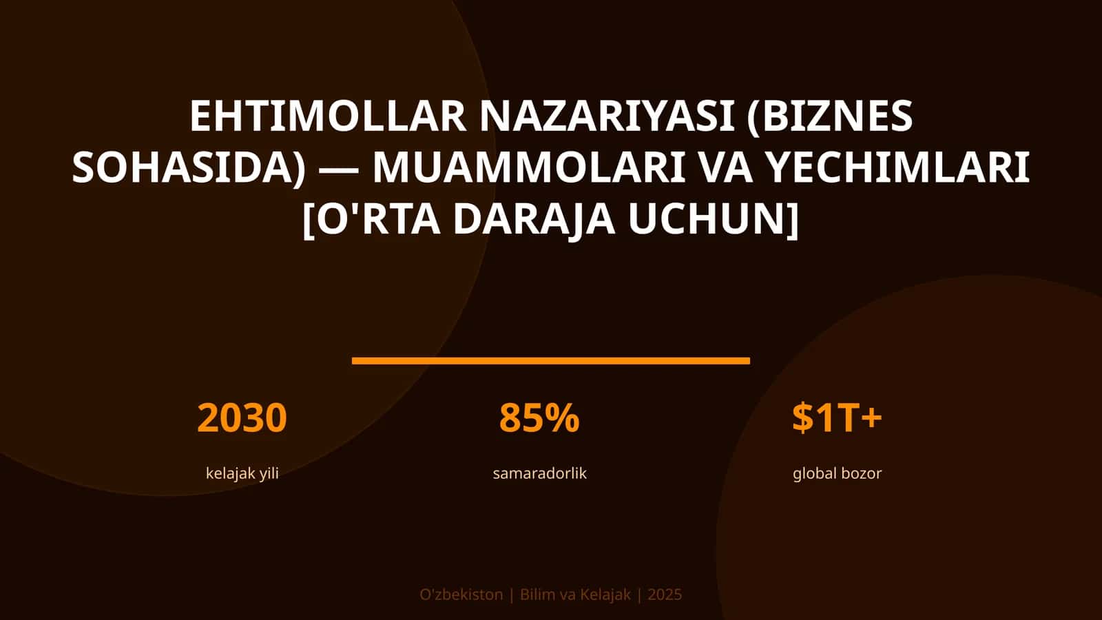 Ehtimollar nazariyasi (biznes sohasida) — muammolari va yechimlari [o'rta daraja uchun]